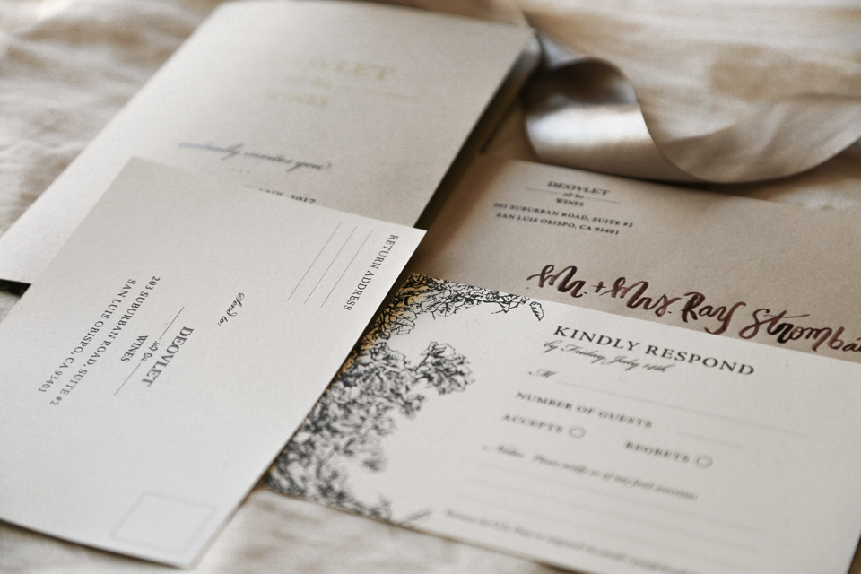 Custom Invitation Suite Design for Templeton based Winery Deovlet Wines by Amarie Design Co. 