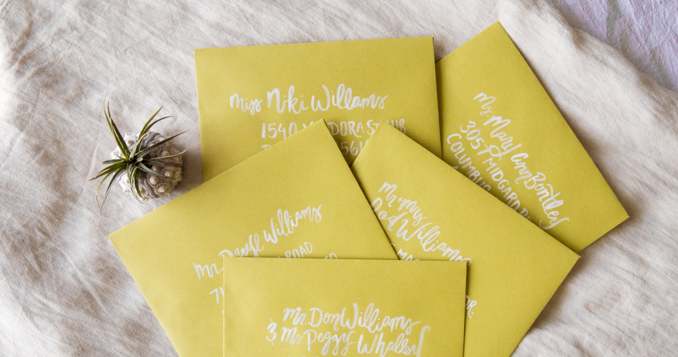 Custom Invitation Design and Brush Lettered Envelope Addresses for Llamas & Lemons Suite by Amarie Design Co. 